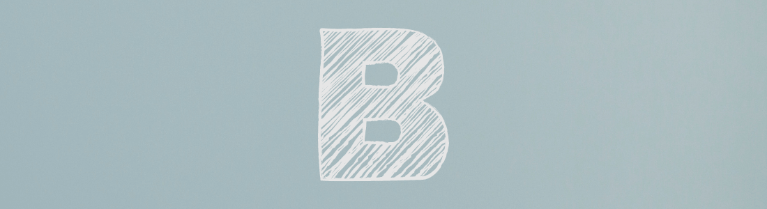 white letter B on grey background