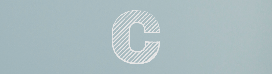 white letter C on grey background