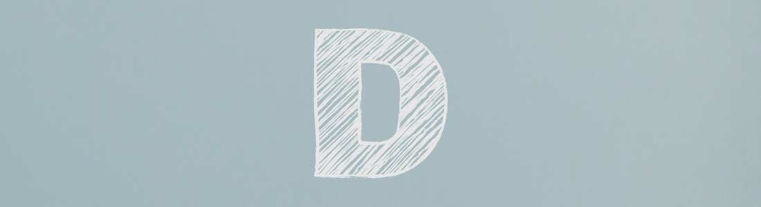 white letter D on grey background