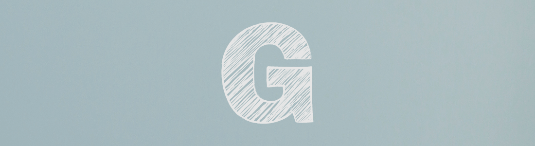 white letter G on grey background