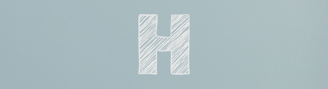 white letter H on grey background