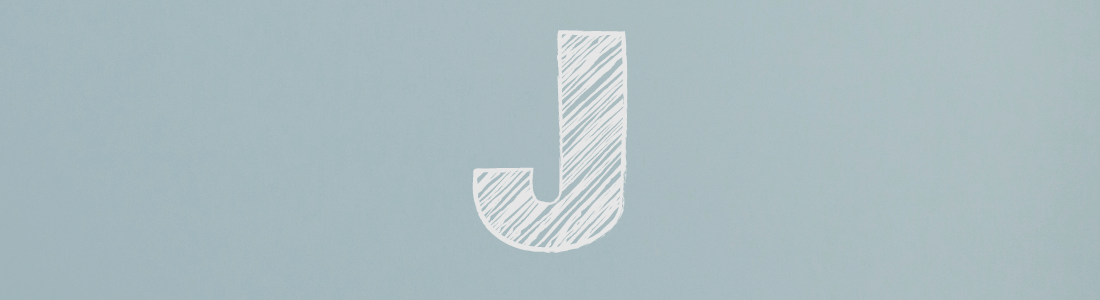 white letter J on grey background