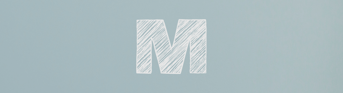 white letter M on grey background