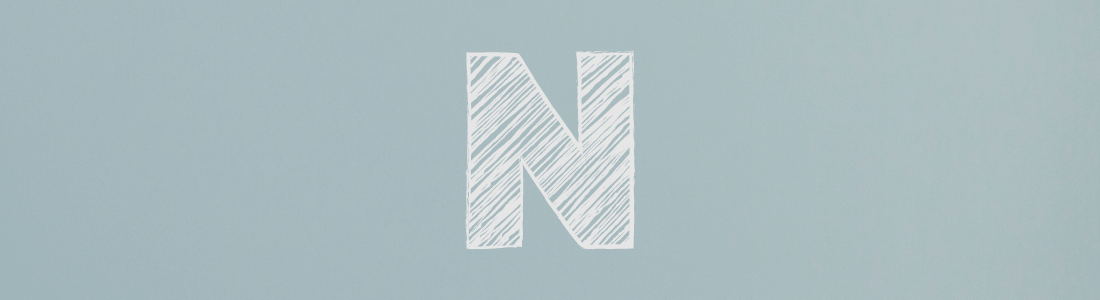 white letter N on grey background