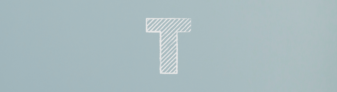 white letter T on grey background