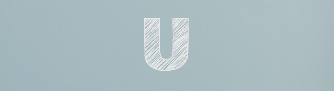 white letter U on grey background