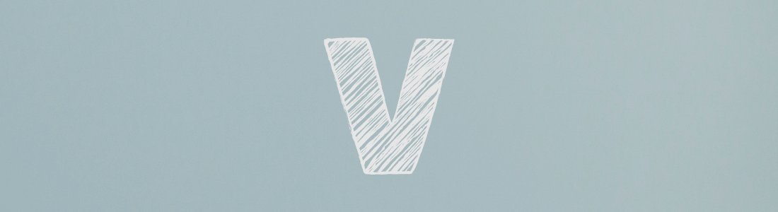 white letter V on grey background