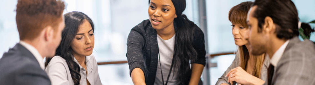 woman working in finance managing a team